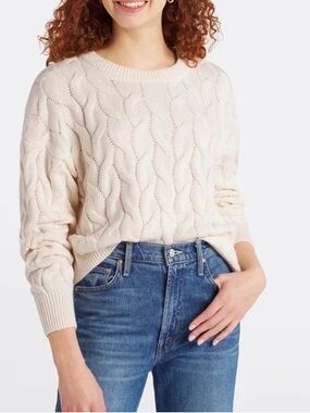 a new day Cream Cable-Knit Crewneck Sweater